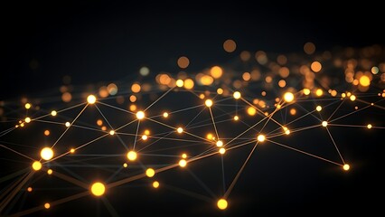 Futuristic network concept with glowing nodes and lines, set against a dark and atmospheric background.