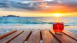 © CrazyJuke - Enjoy a refreshing summer drink on a wooden table with a stunning beach view at sunset, perfect for relaxation.