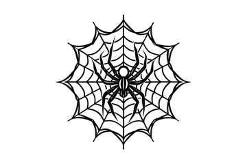 Spider on a web silhouette isolated on white background