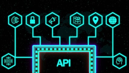 API - Application Programming Interface. Software development tool. Business, modern technology, internet and networking concept
