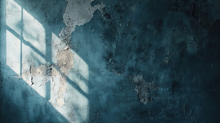 Sticker - A darkly background wall painted in light blue, with lots of deep shadows creating a moody atmosphere. 