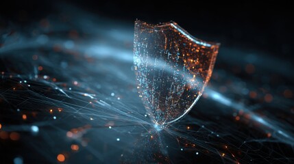 Wall Mural - a glowing, pixelated image of a shield with a blue background. the shield is surrounded by a network