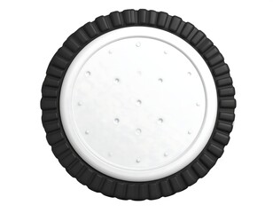 white disc with black, scalloped edge
