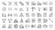 © rdyskmsh - Vector icon set of robotics engineering | including robotic arm, humanoid robot, AI chip, servo motor, gears, control panel, assembly line robot, sensor module, remote controller