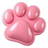 3D Cute pink paw print isolated on transparent background