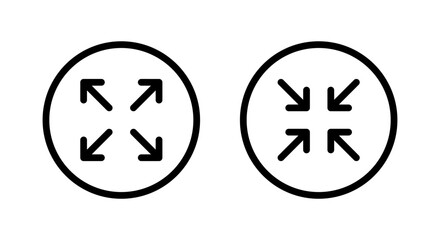 Expand and collapse screen icon in circular outline. Fullscreen and minimize arrows symbol