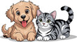 © Shahriar - Playful Pals Cute Dog and Cat Together Forever in Harmony Illustration