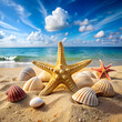 © qamar - seashells and starfish on sandy beach summer vacate