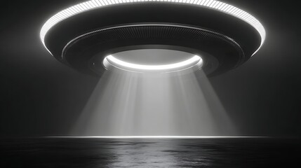 Canvas Print - mysterious ufo emitting a bright beam of light, ideal for science fiction themes and conveying a sen