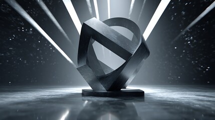 Canvas Print - a striking 3d render showcases a futuristic, geometric sculpture illuminated by spotlights, set agai