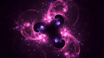 Wall Mural - Abstract artwork of vibrant pink and purple glowing energy. Shapes twist, forming a central void, scattered bright points against darkness
