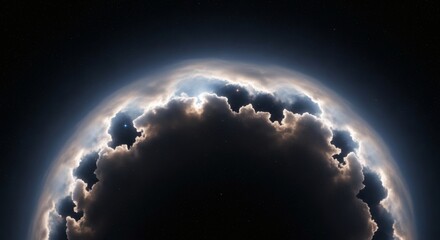 Wall Mural - A celestial view of clouds rimmed with light against a starry sky