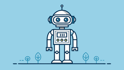 Futuristic robot character vector illustration, a friendly AI bot on a simple blue background.