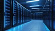 © Shahzad - A server room filled with rows of server racks illuminated with blue lighting on the equipment
