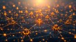 © ALFARUQ - An abstract visualization of a glowing, interconnected digital network with nodes and data pathways against a dark background.