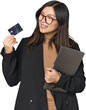 © Asier - Chinese businesswoman with credit card and laptop in studio