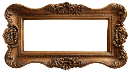 Ornate vintage wooden picture frame with intricate carved details, cut out transparent