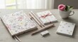 © Samia - Floral stationery set with notebook and pens pencil