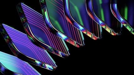 Wall Mural - abstract geometric animation, rotating colorful glass blocks on a black background, 4k looping video
