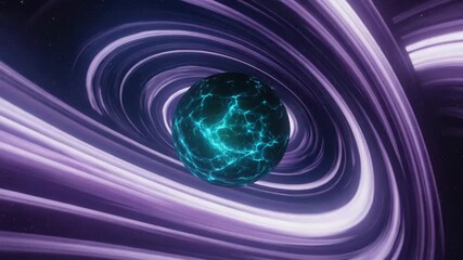 Wall Mural - orbiting a giant purple star with rings, a dark planet showcases glowing cyan cracks, creating a stu