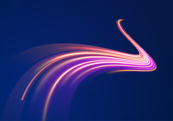 Motion streaks across abstract neon background with futuristic blur light trail digital technology energy stream network connection concept datum pattern bright illumination design graphic modern art.