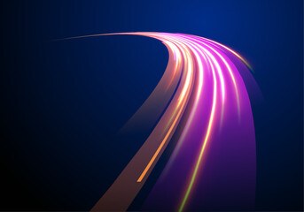 Glow spreads across long exposure dark background with abstract neon streaks light trail electric energy digital technology pattern network connection modern futuristic design graphic bright illuminat