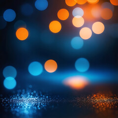 Wall Mural - abstract background with vibrant blue and orange circular bokeh lights.