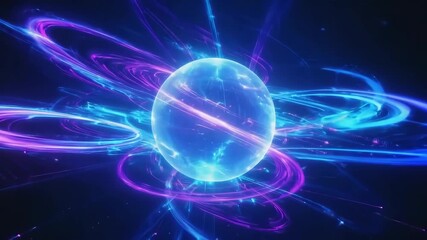 Wall Mural - luminous plasma ball emanates vibrant energy, with swirling trails of light orbiting around it, crea