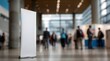 © Studio Zenith - Support publicitaire vierge dans un hall d'exposition moderne