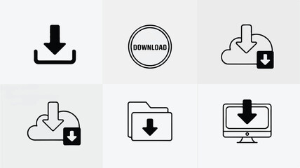 Download icon set featuring cloud based storage and computer transfer icons minimalist style for web design and application development