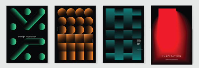 Wall Mural - modern gradient poster on dark background vector set. cover template with blue orange red green geom