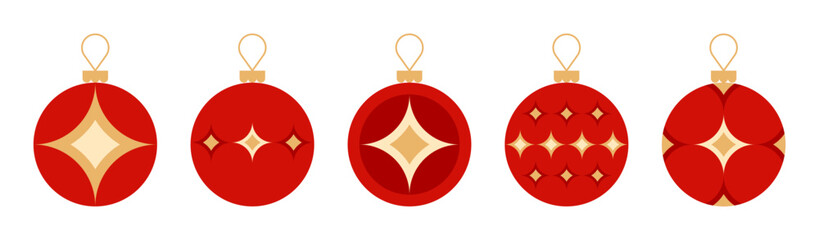 Wall Mural - Christmas Bauble Illustrations. Set of Christmas Bauble Shapes With Decorative Star Designs. Elegant Christmas Ball Decoration Illustration Collection.