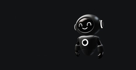 A friendly robot character smiling against a dark backdrop.