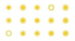© TAHA - Collection of bright yellow sun icons with varying ray designs on a clean white background
