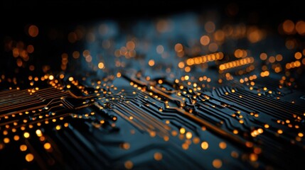 Canvas Print - abstract close-up of circuit board with glowing lights and wires