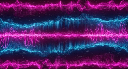 Wall Mural - Abstract Digital Sound Waves: Neon Pink and Blue Data Visualization