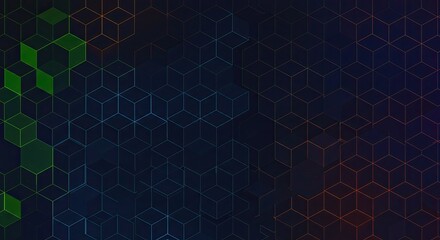 Wall Mural - Abstract Geometric Cube Pattern with Gradient Color Overlay on Dark Background