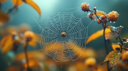 Spiderweb in autumnal fog