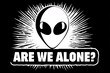 © avaye - Alien face with graphic burst, Are We Alone? comic text design