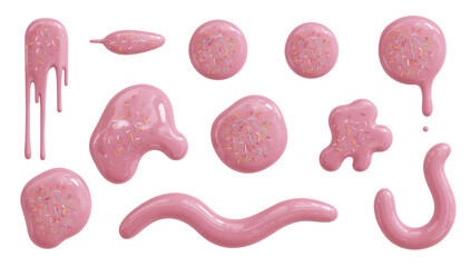 Wall Mural - collection of whimsical pink, glossy, and sprinkle-covered shapes floating against a serene