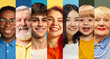 © master1305 - Natural portrait lineup of diverse people with joyful expressions. Concept of inclusivity, real emotions, authentic community, branding, and lifestyle representation for positive campaigns.