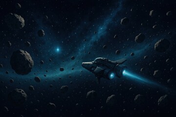 Wall Mural - Spaceship navigating asteroid field