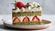 © hassan - Elegant green tea matcha layered cake in plate isolated on the white background