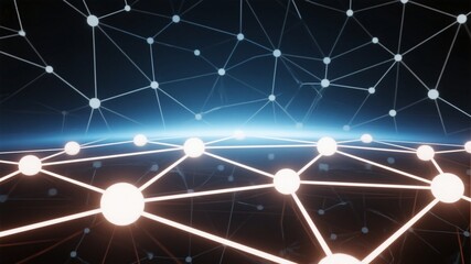 Abstract art style wallpaper: dark blue gradient, light spots extending along a geometric network, with a futuristic sense of technology