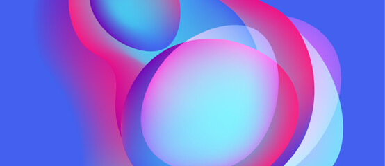 Wall Mural - Abstract composition featuring overlapping colorful circles. Blue, pink, purple hues blend creating dynamic visual effect. Smooth gradients dominate design.