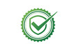 © Tanicsean - Green circular badge with checkmark featuring decorative serrated edges representing quality assurance and certification standards, isolated on a transparent background