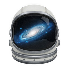 Wall Mural - Astronaut helmet reflecting a vibrant spiral galaxy in deep space, symbolizing exploration and the vastness of the universe isolated on transparent background