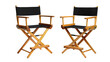 © changkochang - Two black canvas director's chairs on a dark background.  Each chair has a wooden frame,  a black canvas seat and back, and armrests.  The chairs are identical and arranged side-by-side
