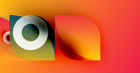 Wall Mural - abstract shapes overlap, creating vibrant color gradients. warm tones dominate composition, suggesti