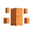 © loc - Isolated Orange File Cabinets Furniture Scattered on Transparent Backdrop for Office Storage Organization in Minimalist Style